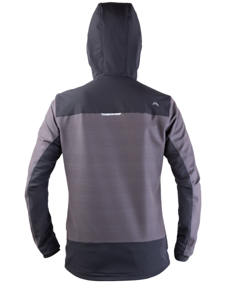 Bunda STRETCH 330V s kapucňou (sivá-čierna) – zadná časť bundy s kapucňou